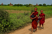 Young Monks Walk near the Sulamani Pagoda