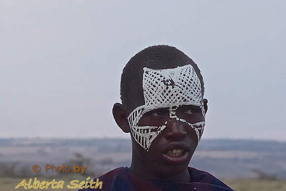 Maasai Adolescent with Painted Face Signifying Completion of the Manhood Ceremony-Tanzania
