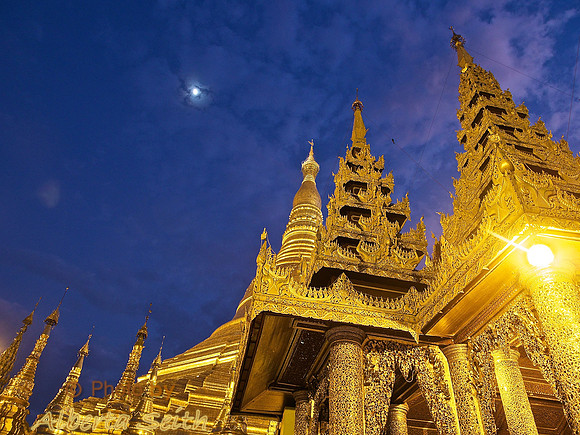 Moon over the Shwedagon Pagoda